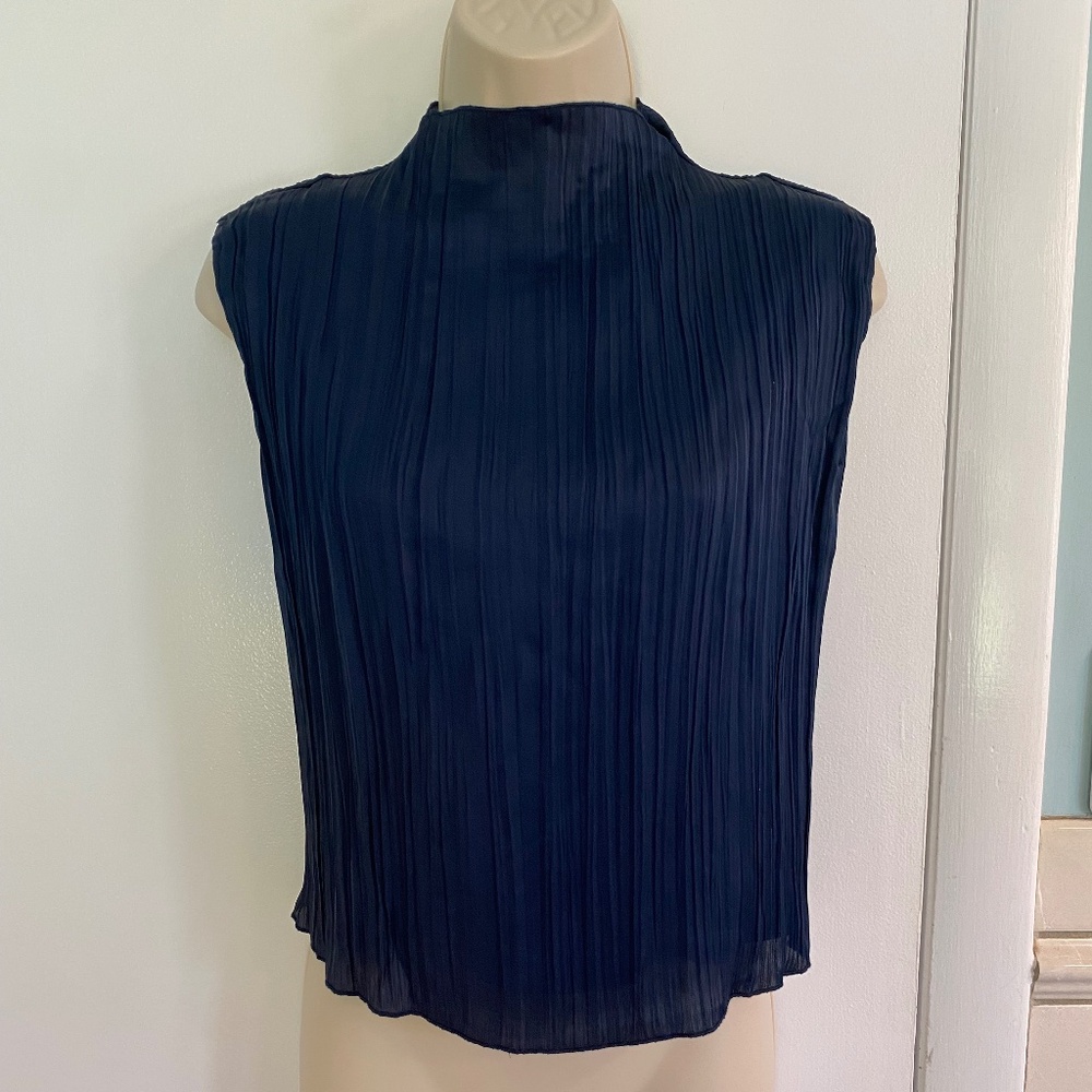 🚫SOLD🚫 NWT Abercrombie & Fitch Sheer Plisse Pleated Sleeveless Shell Top - Picture 1 of 10